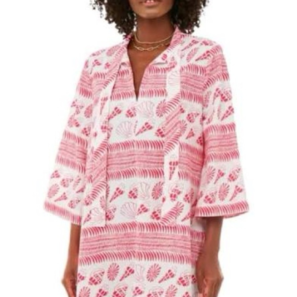 Tuckernuck Pink White Coquilles Marseilla size xl Shirt Dress